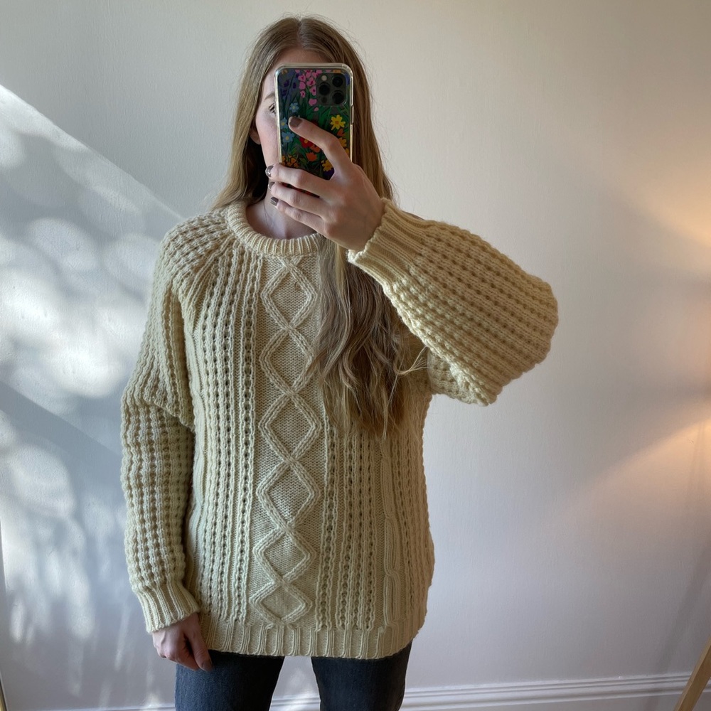 Vintage Cream 100% Wool Fisherman’s Sweater